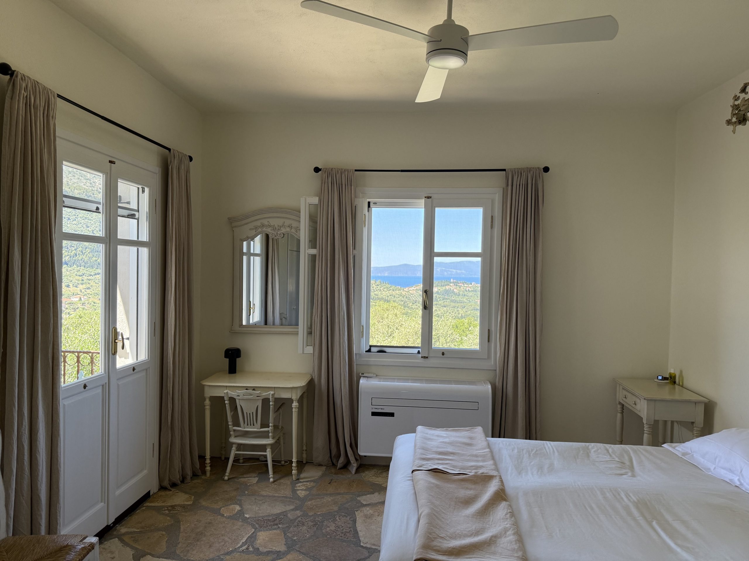 Bedroom and sea views of house for sale in Ithaca Greece, Stavros