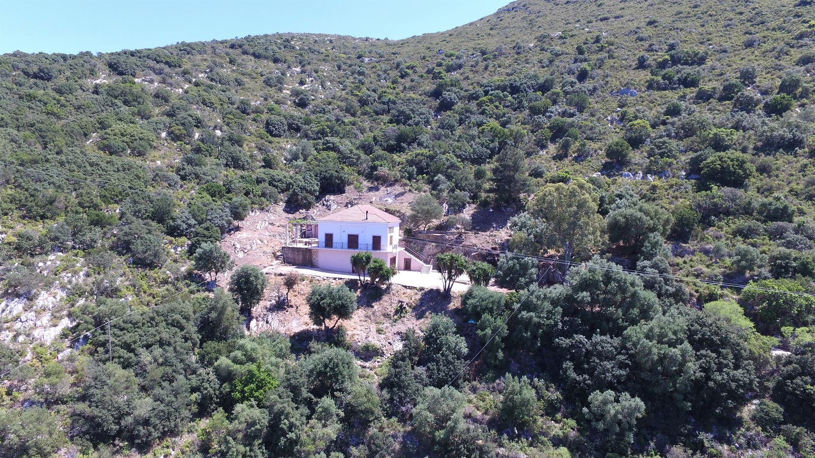 Aerial view of house for sale in Ithaca Greece, Vathi
