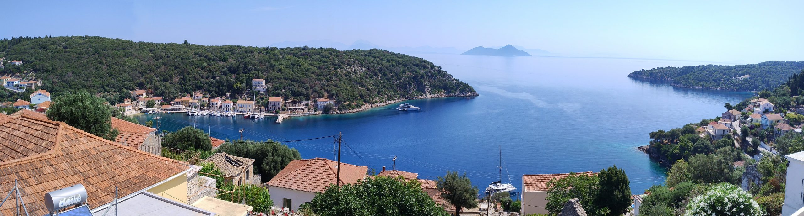 Panoramic view from land for sale in Ithaca Greece, Kioni