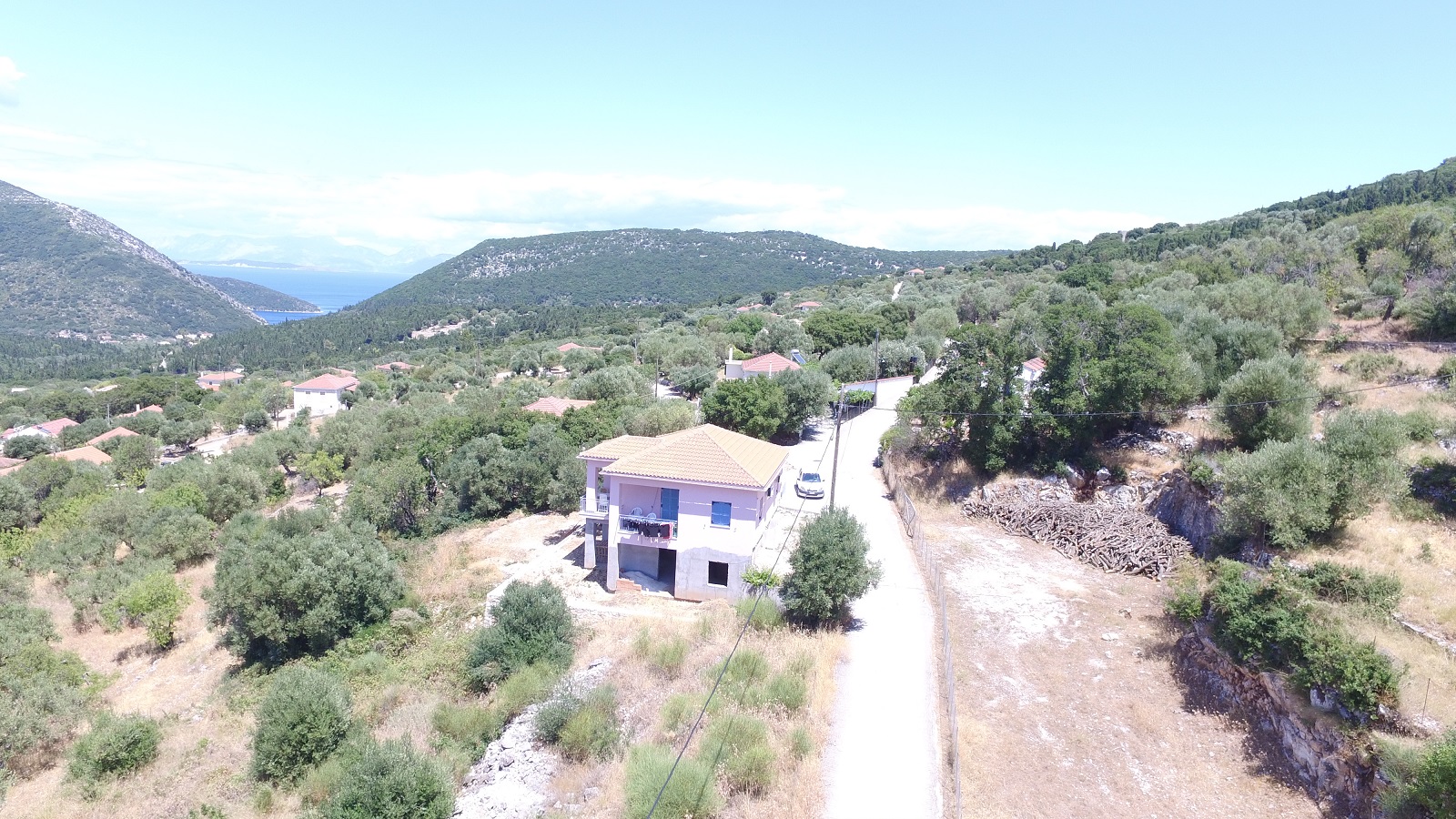 Aerial view of house for sale in Ithaca Greece, Stavros