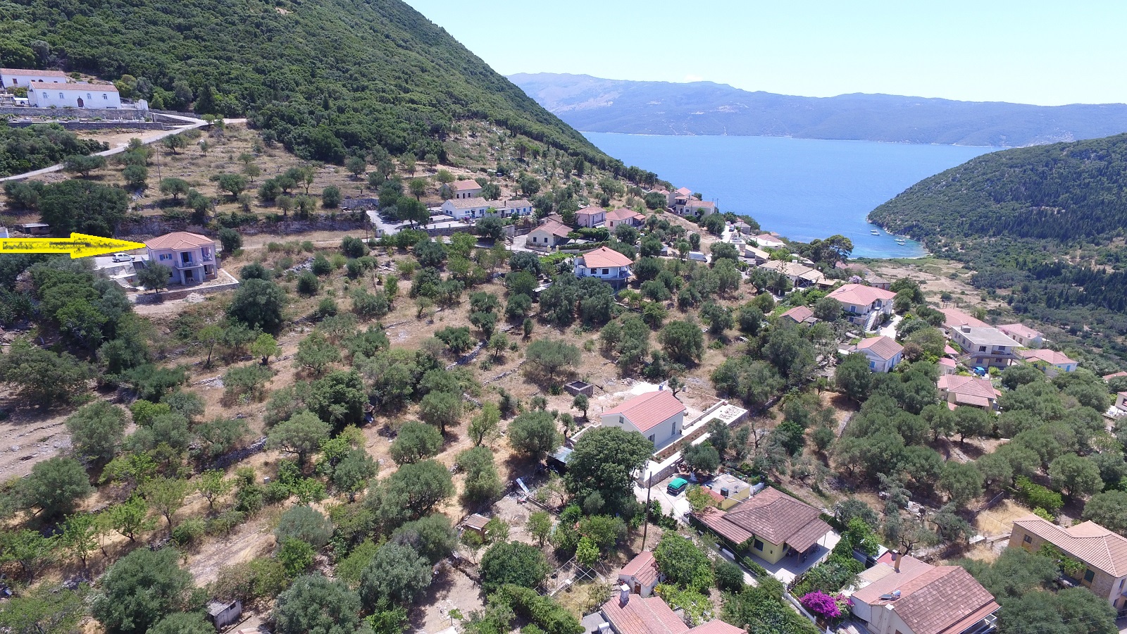 Aerial view and location of house for sale in Ithaca Greece, Stavros