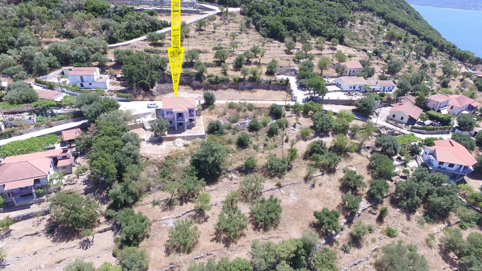 Aerial view and location of house for sale in Ithaca Greece, Stavros