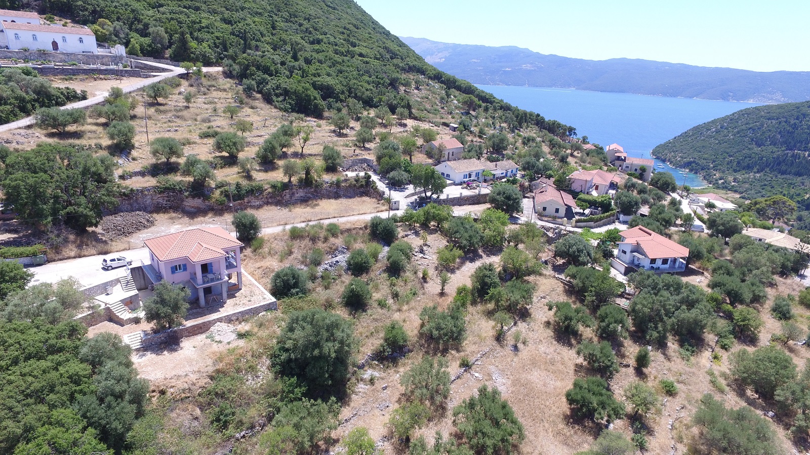Aerial view of house for sale in Ithaca Greece, Stavros