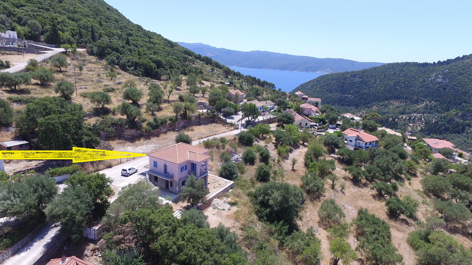 Aerial view and location of house for sale in Ithaca Greece, Stavros