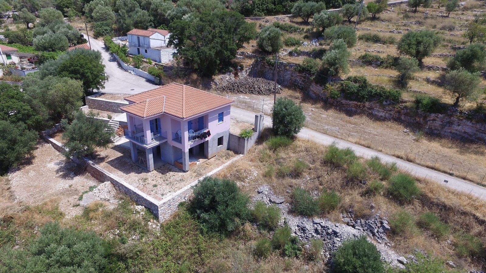 Aerial view of house for sale in Ithaca Greece, Stavros
