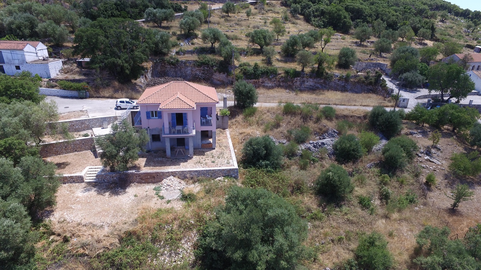 Aerial view of house for sale in Ithaca Greece, Stavros