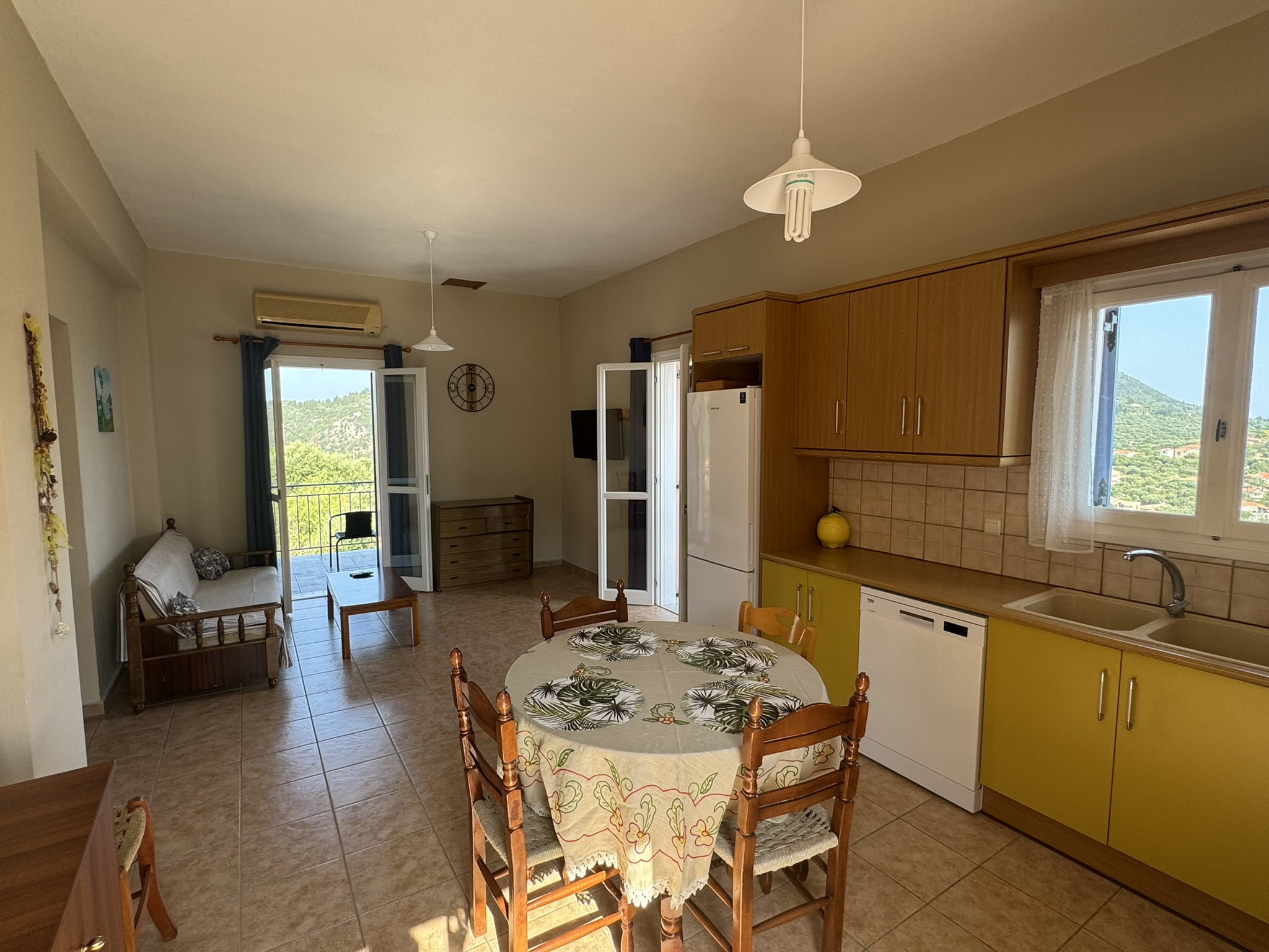 Open plan kitchen and living area of house for sale in Ithaca Greece, Stavros