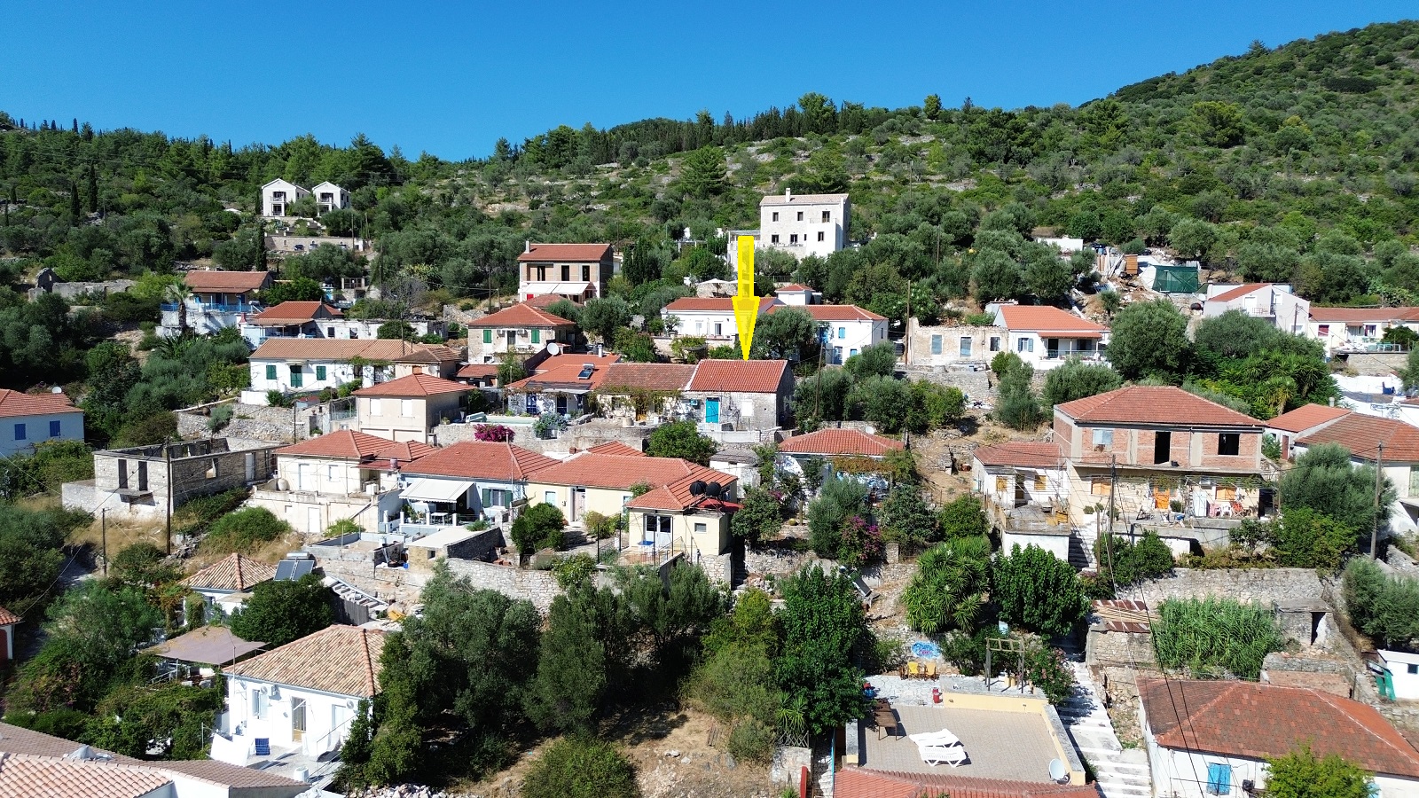 Aerial view and location of house for sale in Ithaca Greece, Vathi