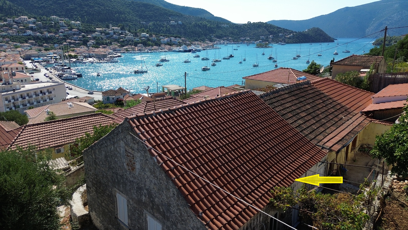 Aerial view and location of house for sale in Ithaca Greece, Vathi