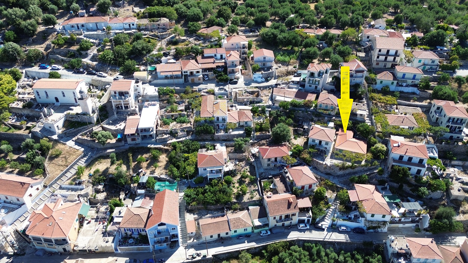 Aerial view and location of house for sale in Ithaca Greece, Vathi