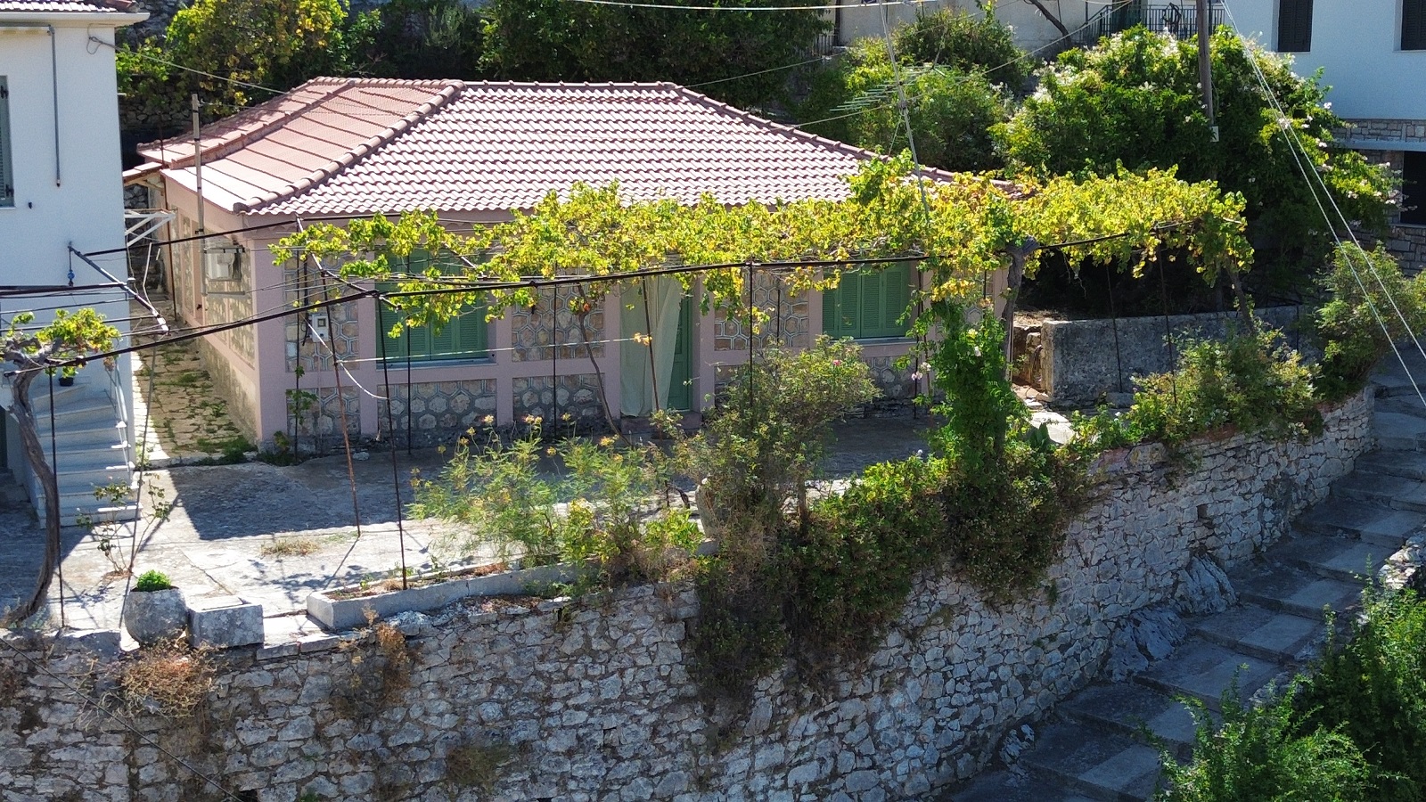 Aerial view of house for sale in Ithaca Greece, Vathi