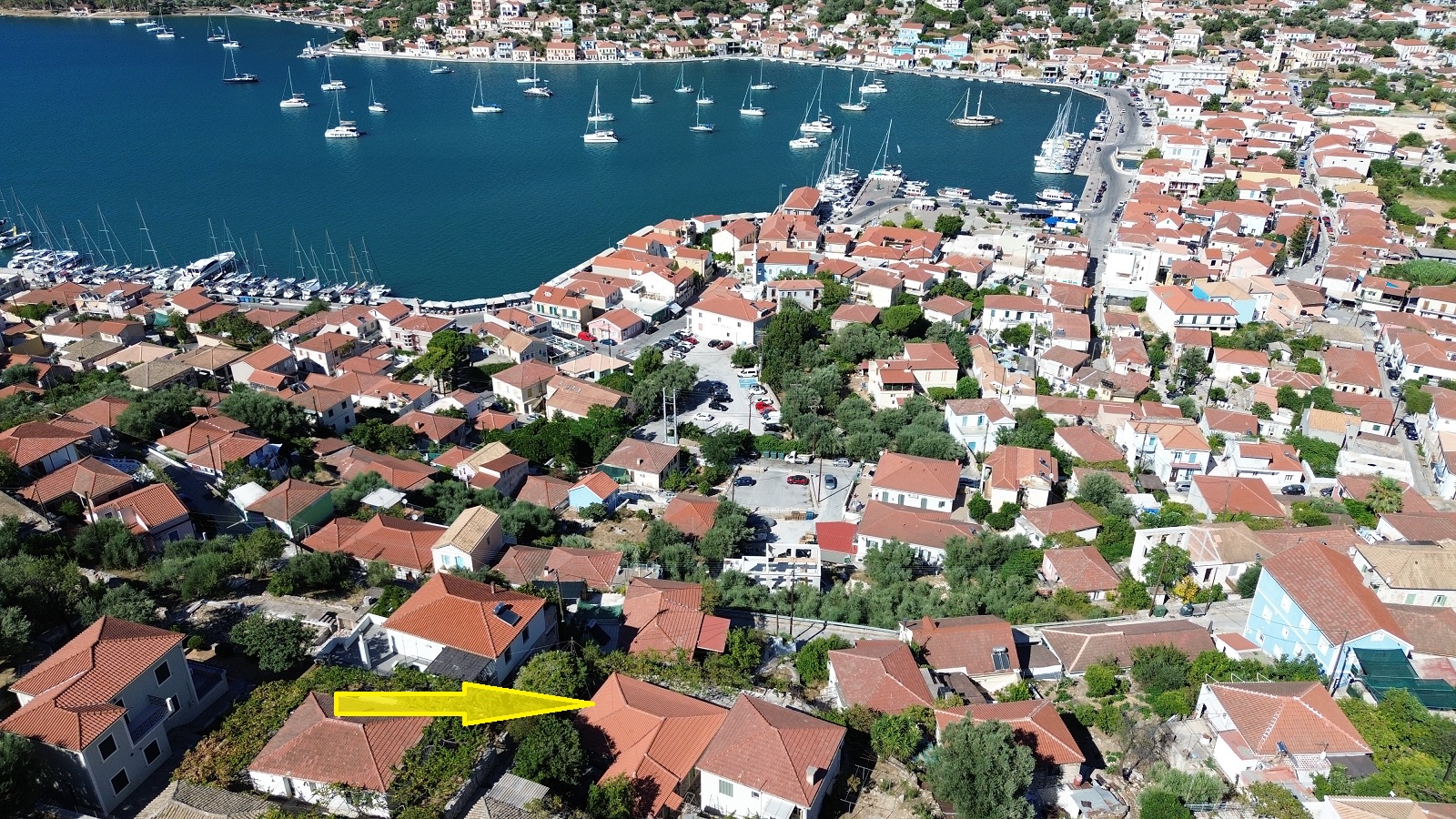 Aerial view and location of house for sale in Ithaca Greece, Vathi