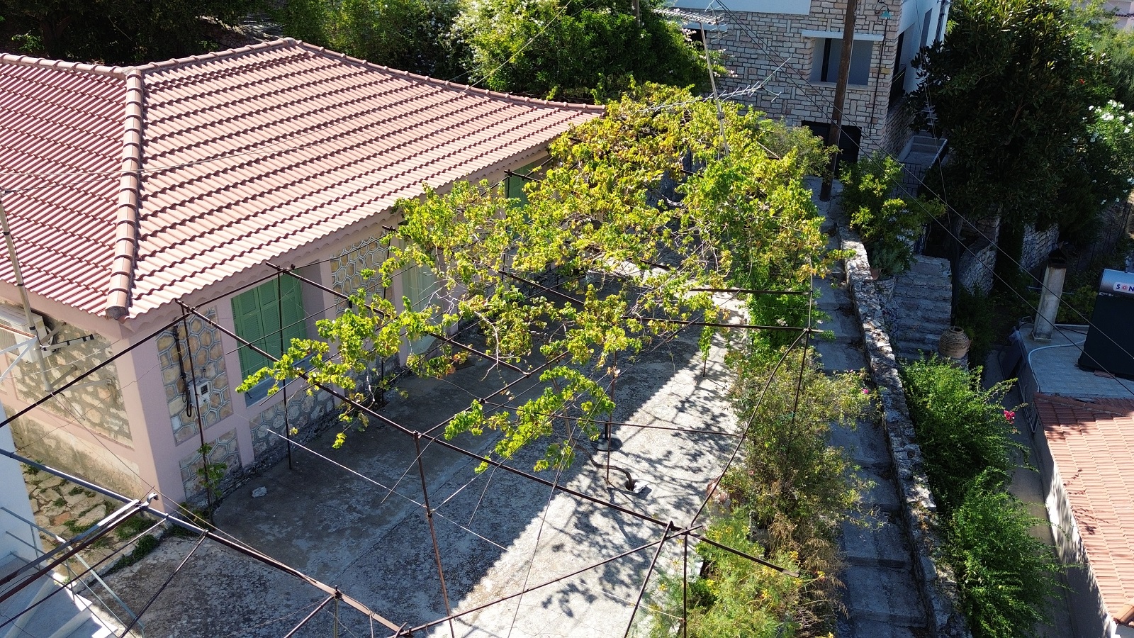 Aerial view of house for sale in Ithaca Greece, Vathi