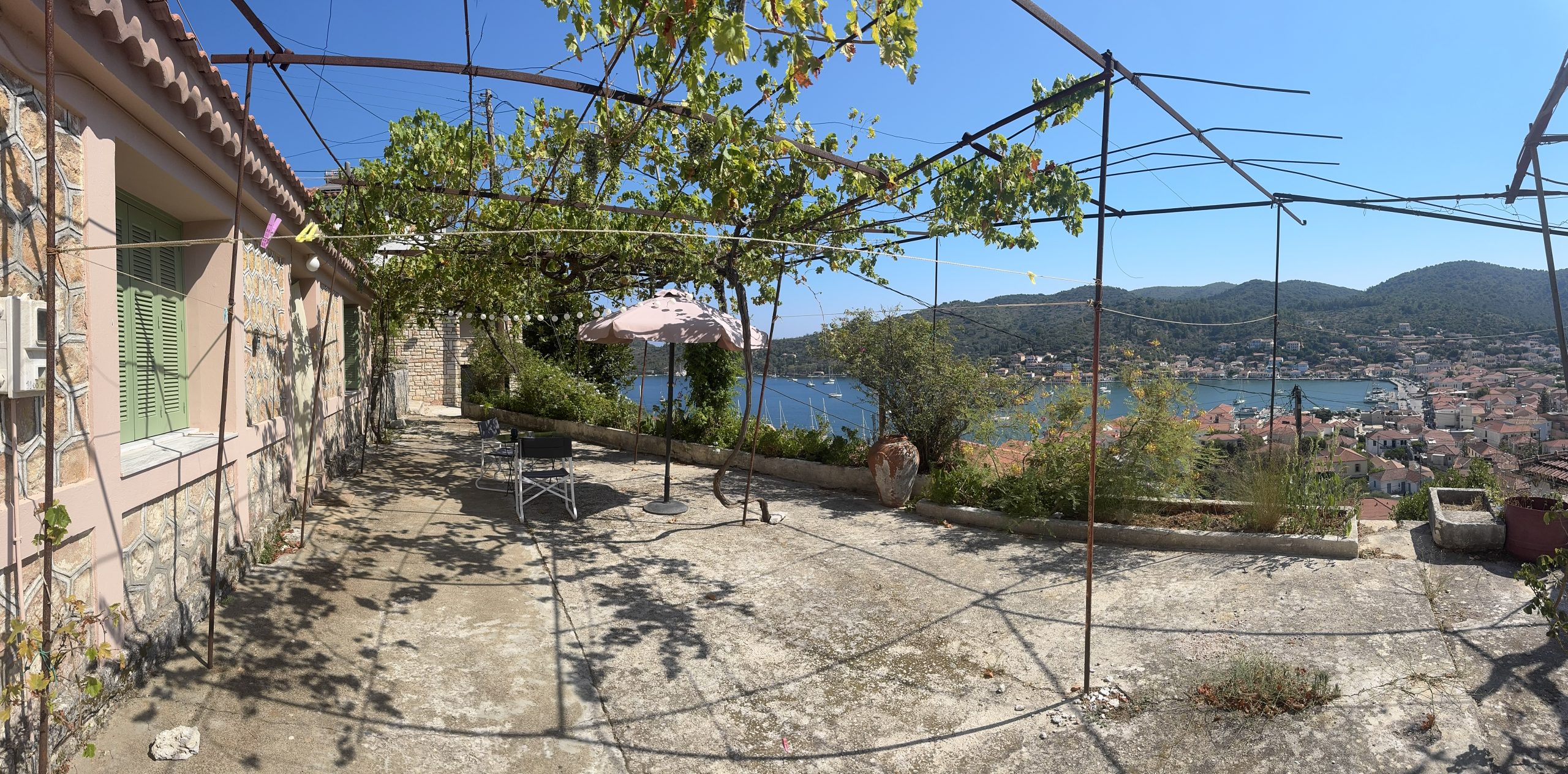 Panoramic view of house for sale in Ithaca Greece, Vathi