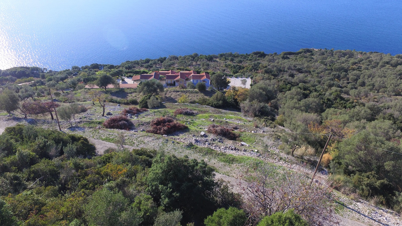 Aerial view of land for sale in Ithaca Greece, Stavros
