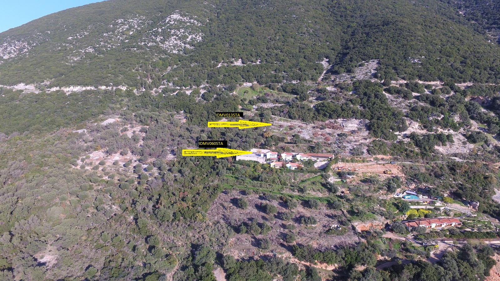 Aerial view and location of adjacent properties for sale in Ithaca Greece, Stavros