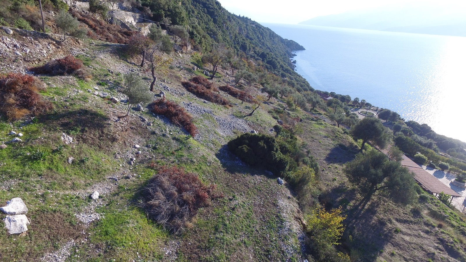 Aerial view of land for sale in Ithaca Greece, Stavros