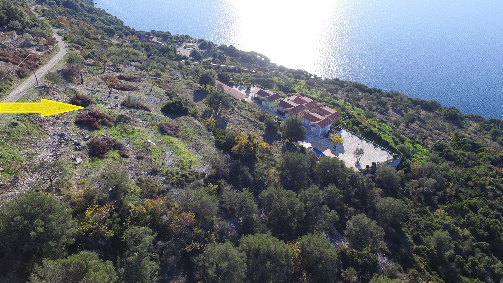 Aerial view and location of land for sale in Ithaca Greece, Stavros