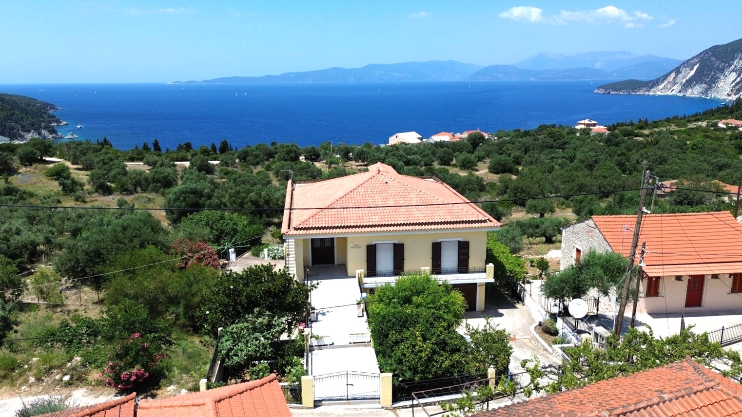 Aerial view of house for sale in Ithaca Greece, Ag. Saranda