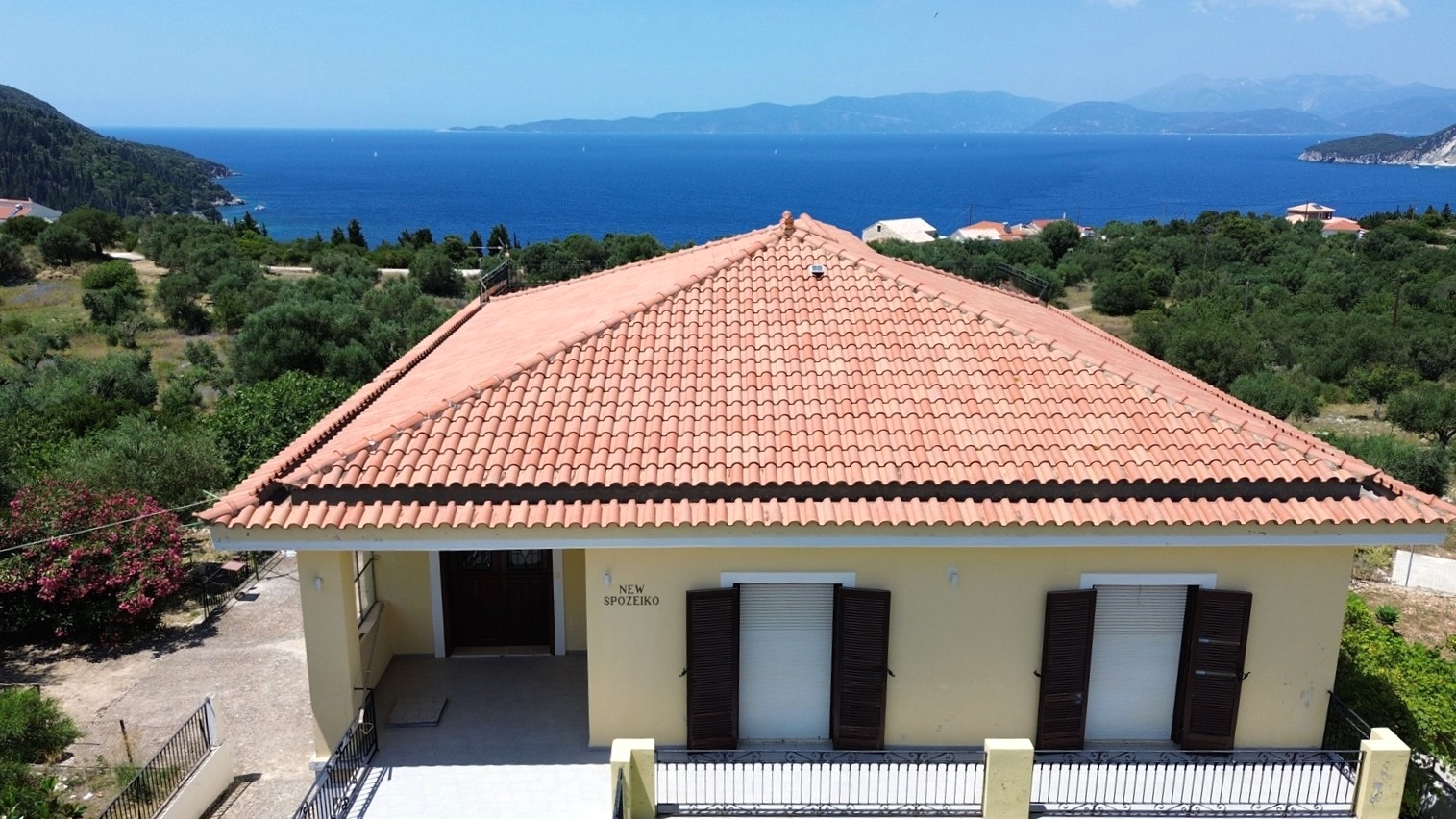 Aerial view of house for sale in Ithaca Greece, Ag. Saranda