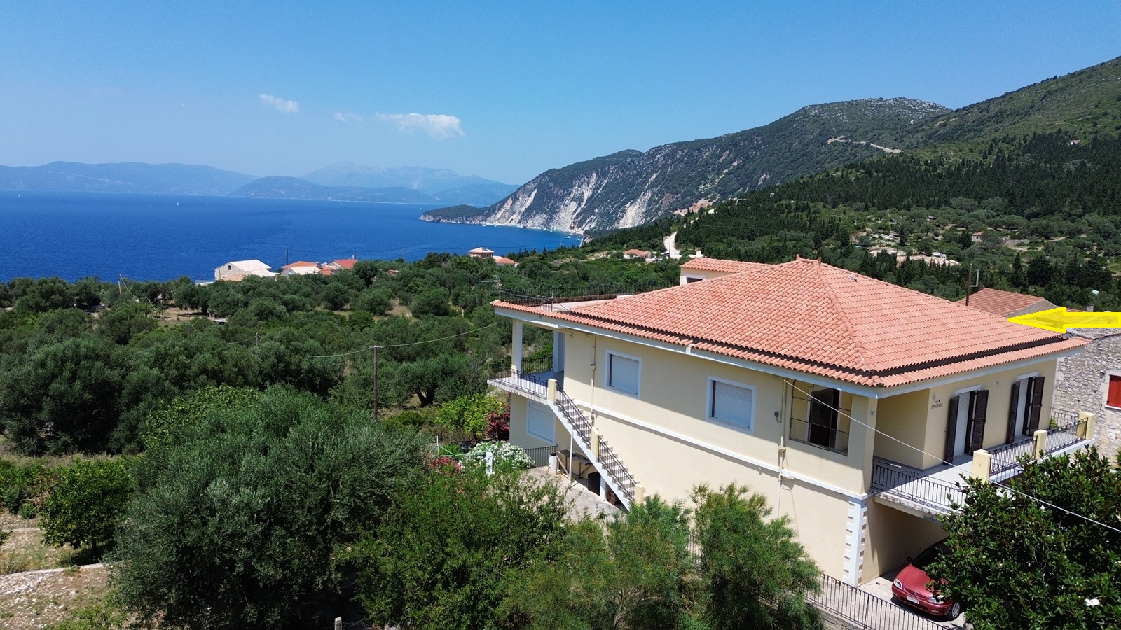 Aerial view and location of house for sale in Ithaca Greece, Ag. Saranda