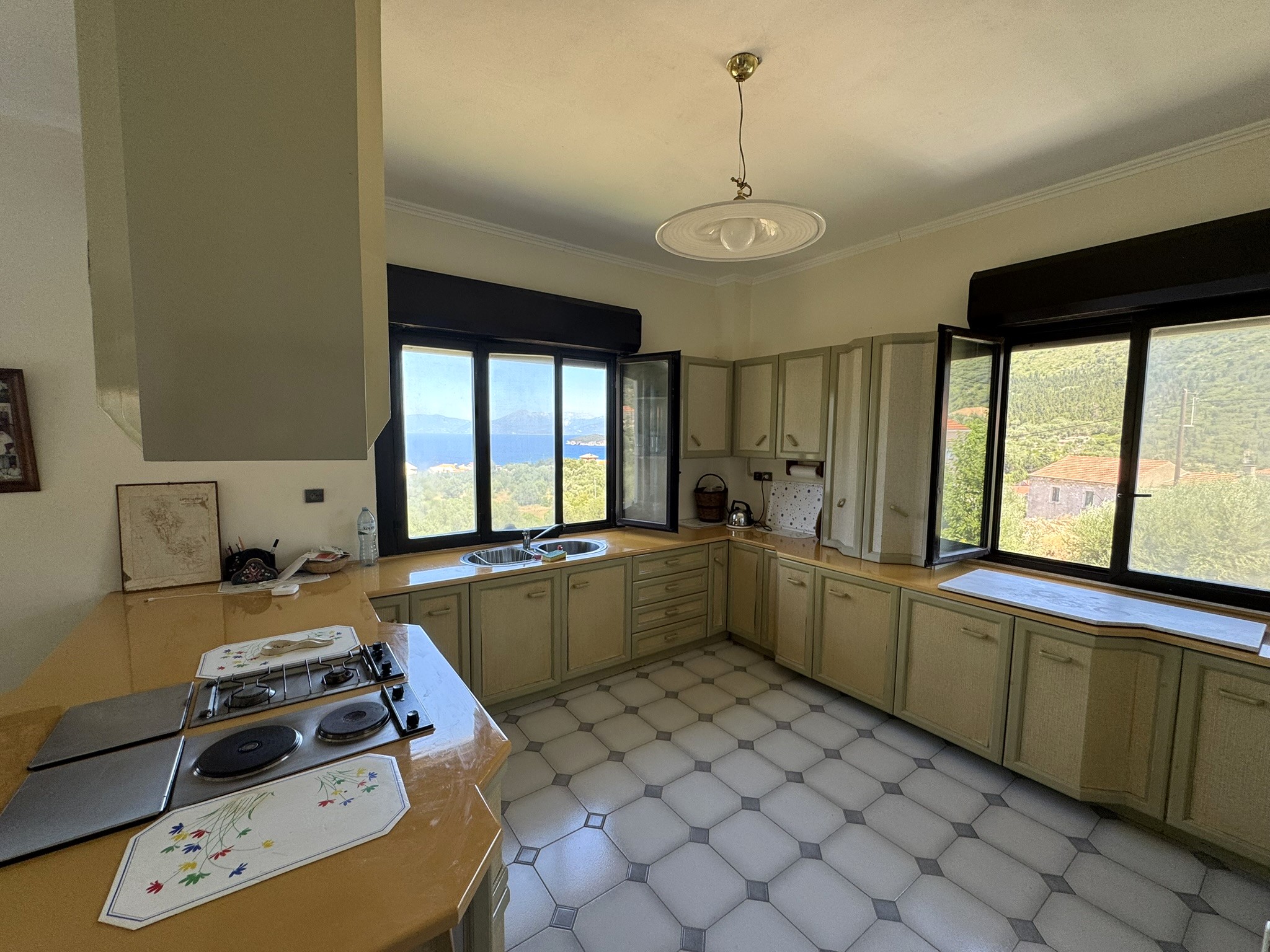 Open plan kitchen of house for sale in Ithaca Greece, Ag. Saranda