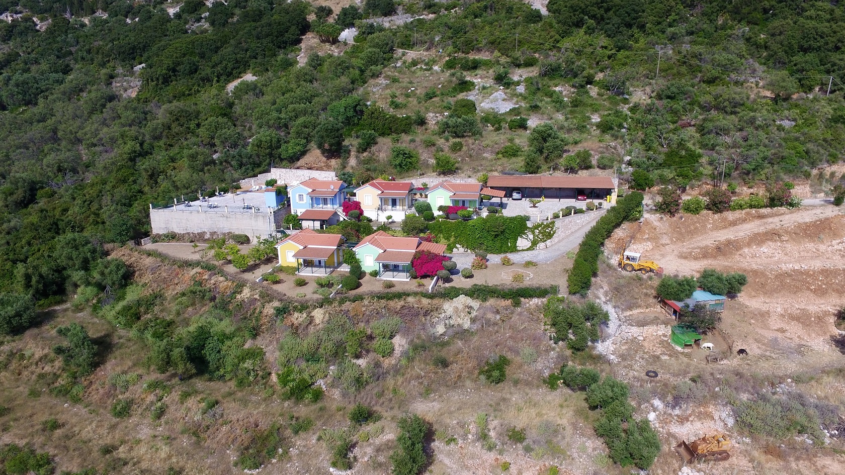 Aerial view of cottages for sale in Ithaca Greece, Stavros