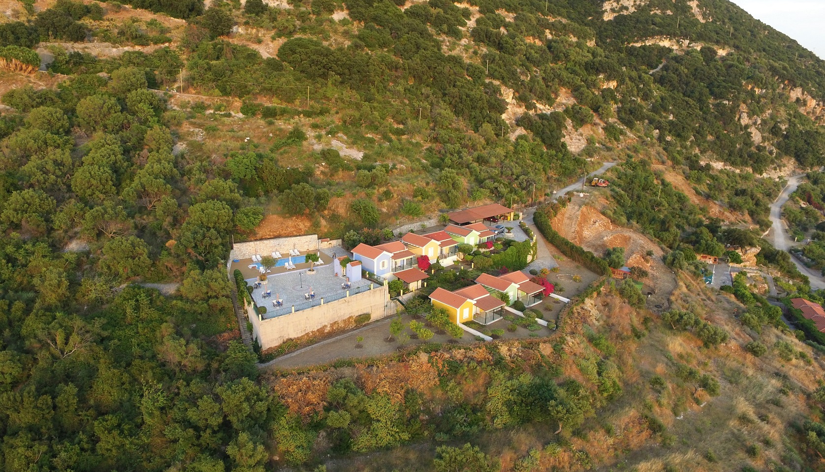 Aerial view of cottages for sale in Ithaca Greece, Stavros