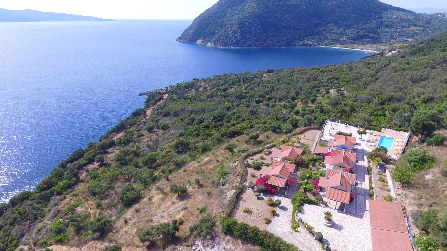 Aerial view of cottages for sale in Ithaca Greece, Stavros