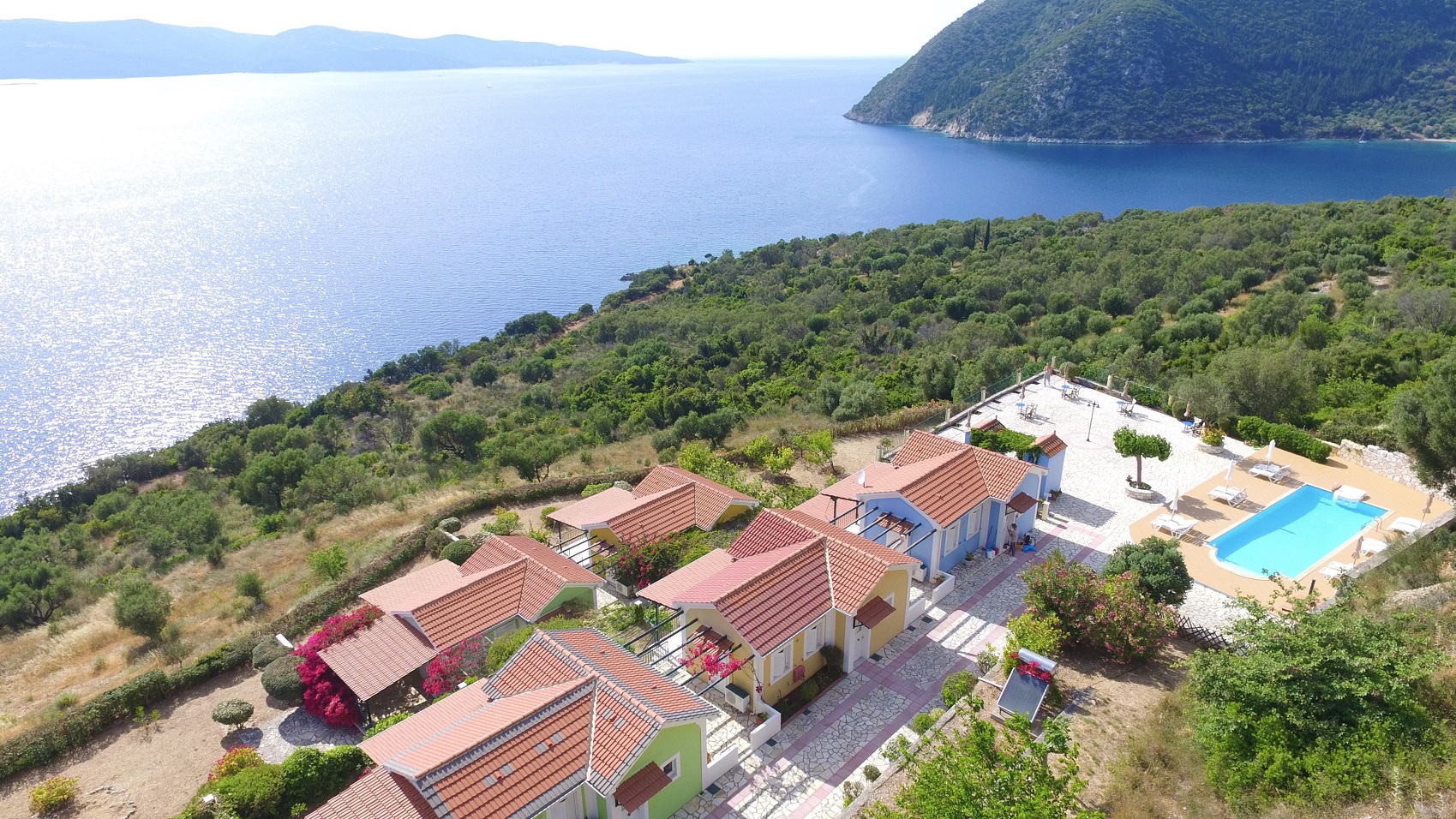 Aerial view of cottages for sale in Ithaca Greece, Stavros