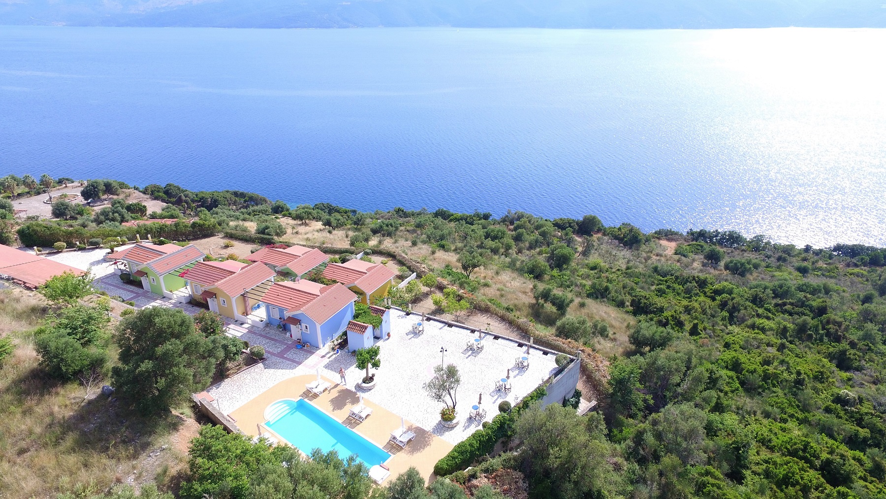 Aerial view of cottages for sale in Ithaca Greece, Stavros
