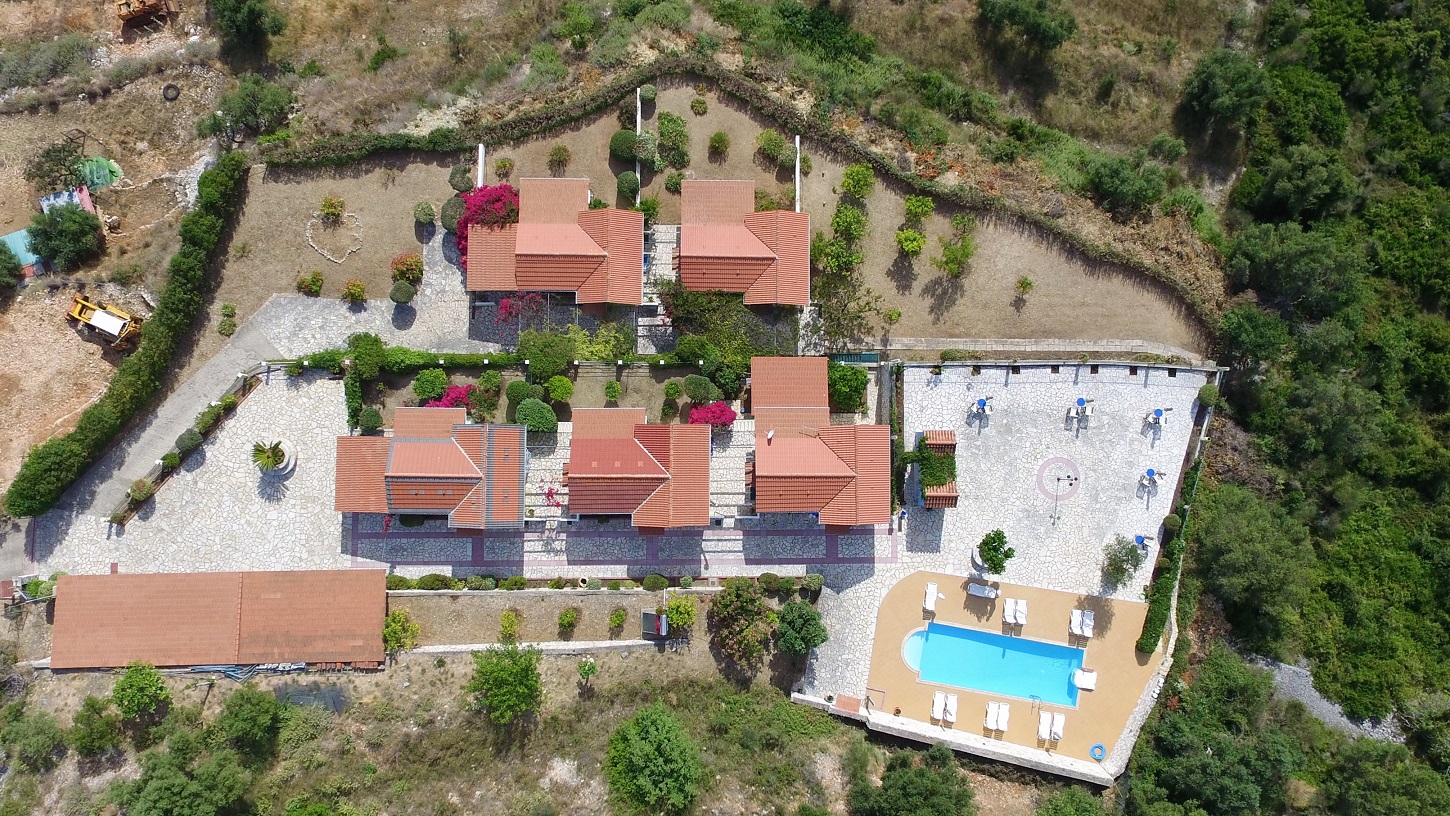 Aerial view of cottages for sale in Ithaca Greece, Stavros