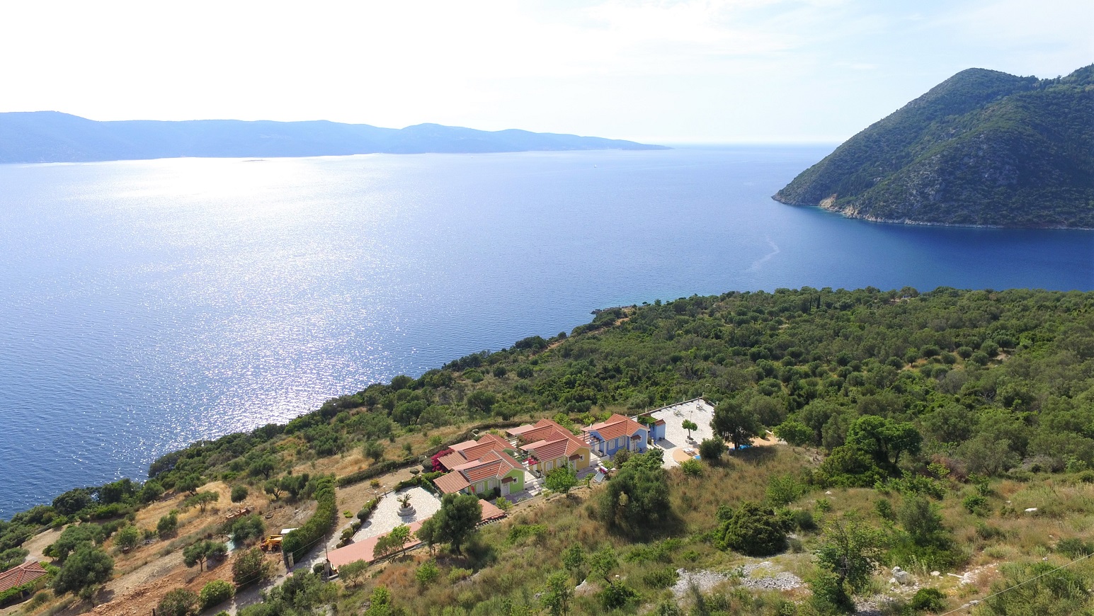 Aerial view of cottages for sale in Ithaca Greece, Stavros