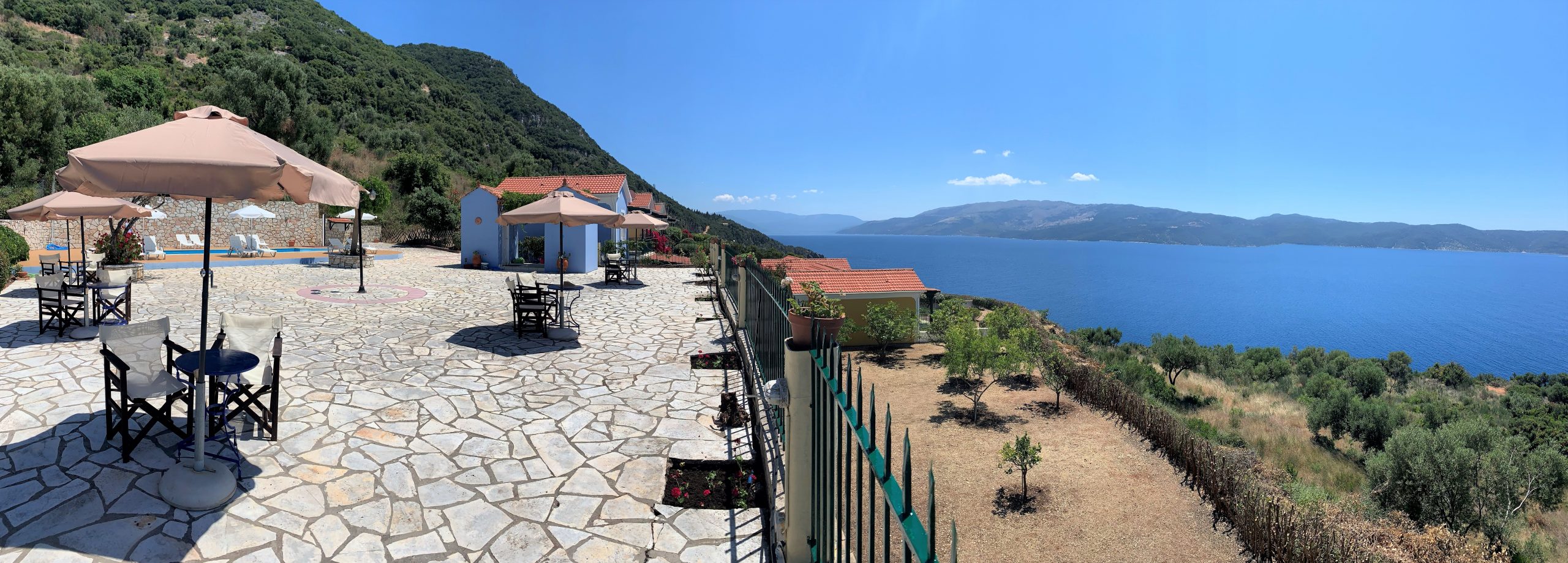 Panoramic view of cottages for sale in Ithaca Greece, Stavros