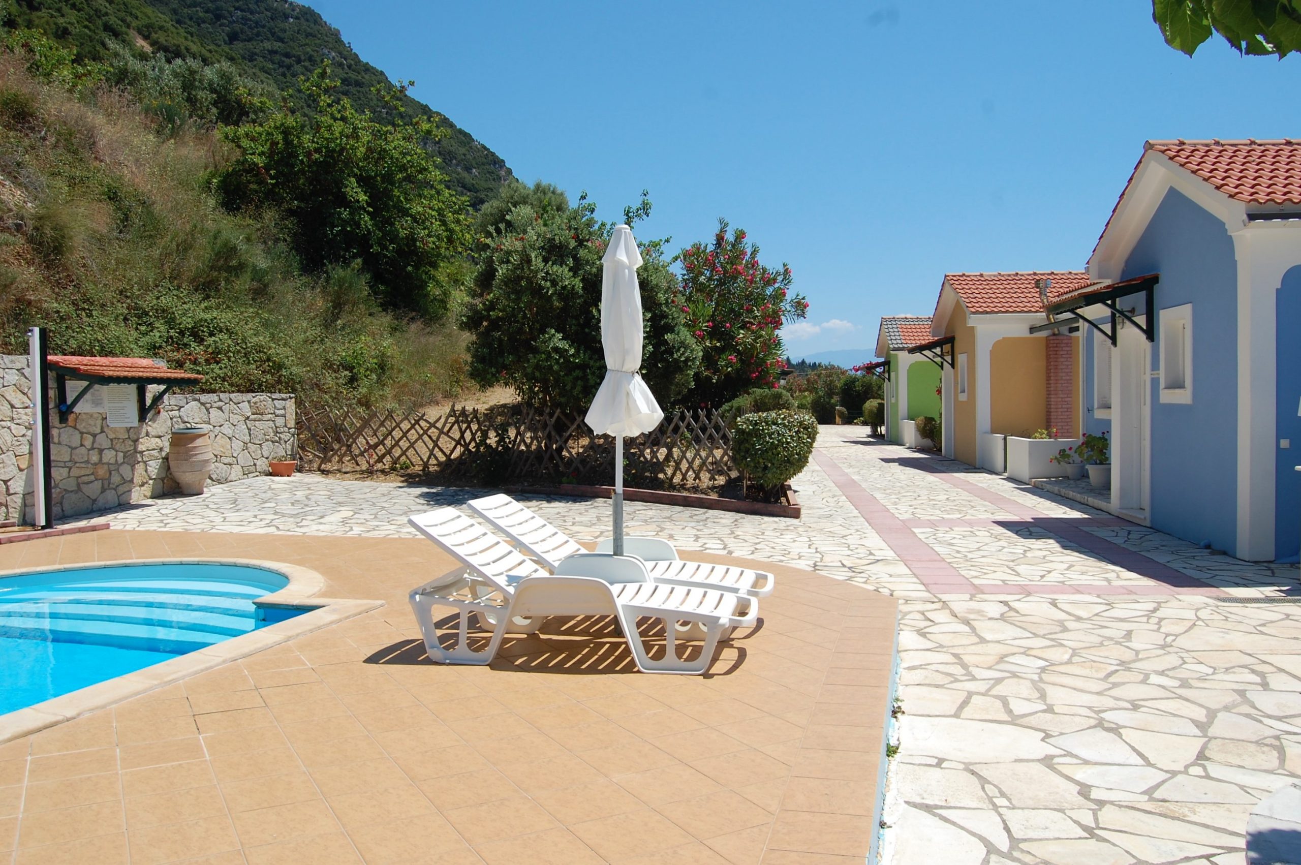 Pool area of cottages for sale in Ithaca Greece, Stavros