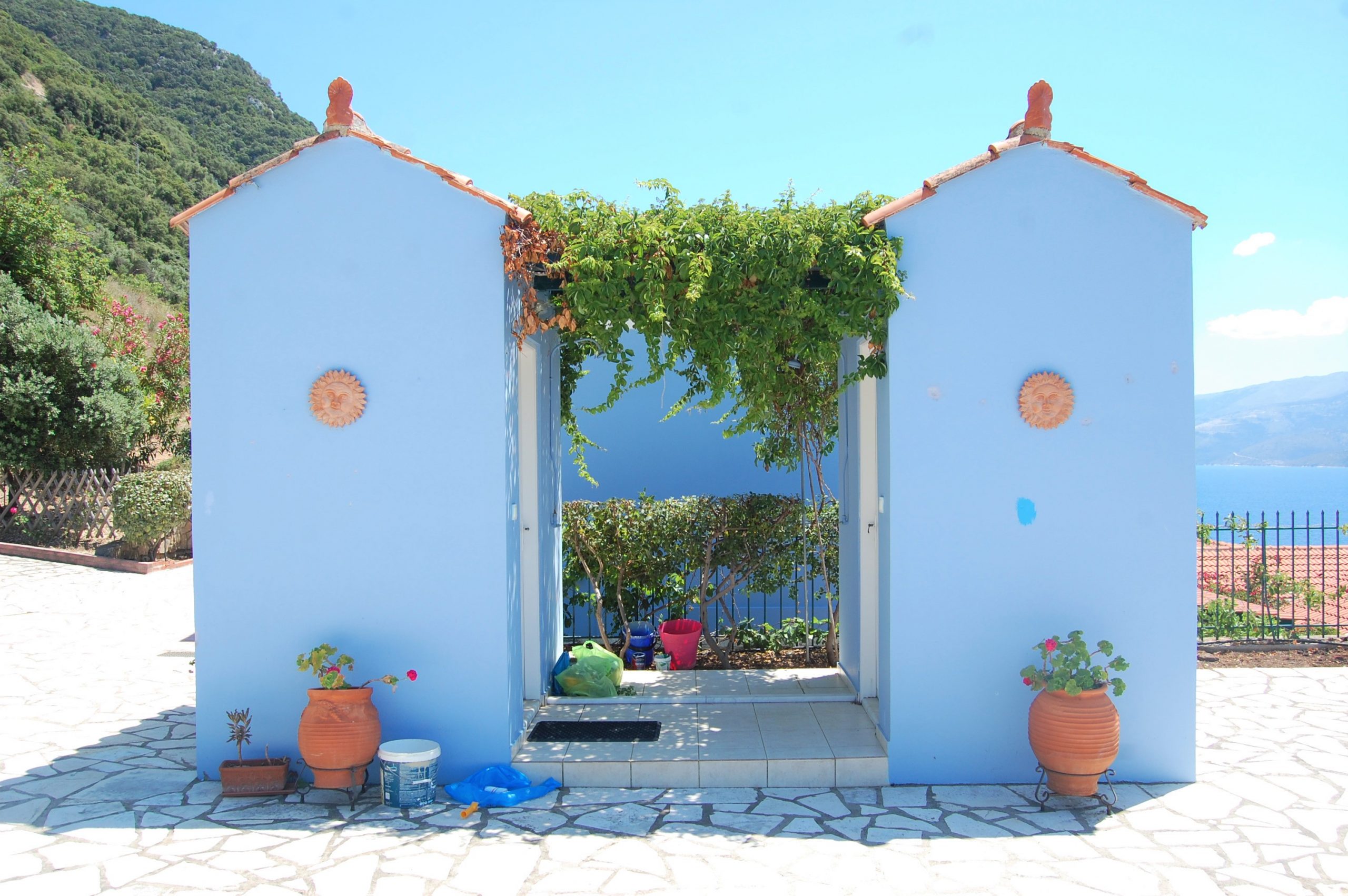 Pool area of cottages for sale in Ithaca Greece, Stavros