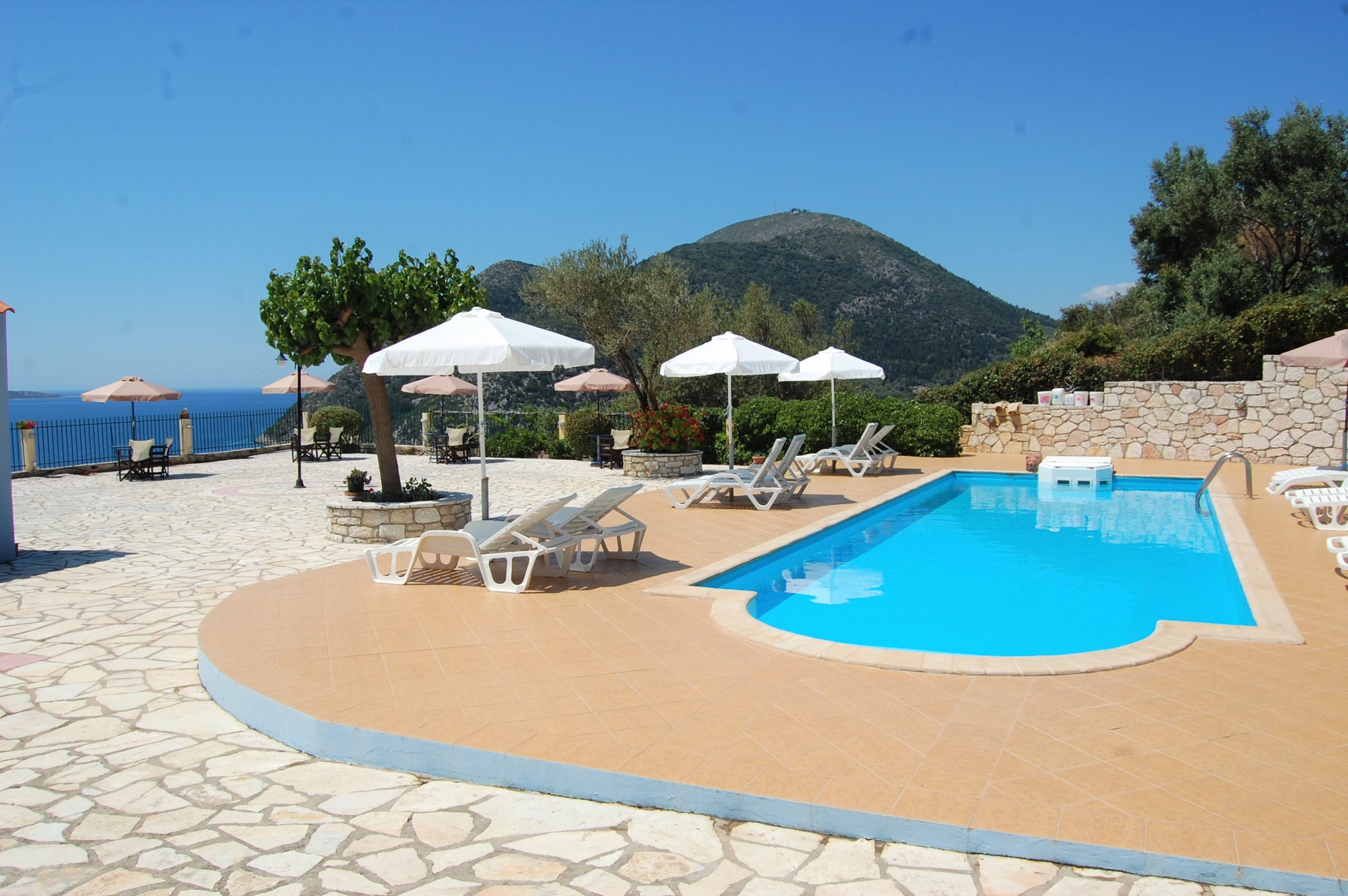 Pool area of cottages for sale in Ithaca Greece, Stavros