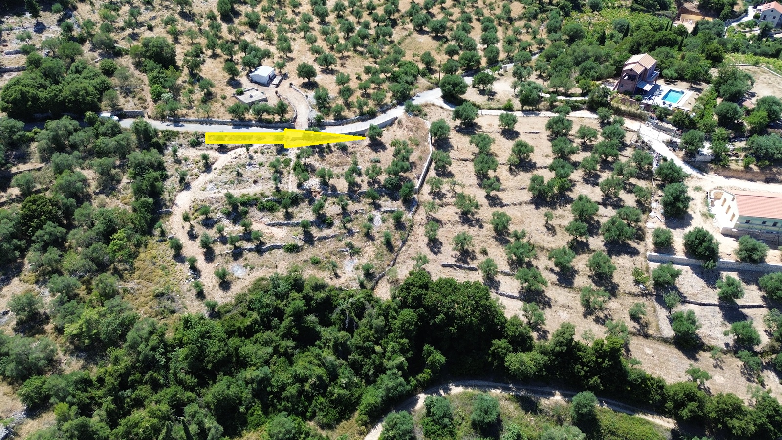 Aerial view and location of land with building license for sale in Ithaca Greece, Vathi