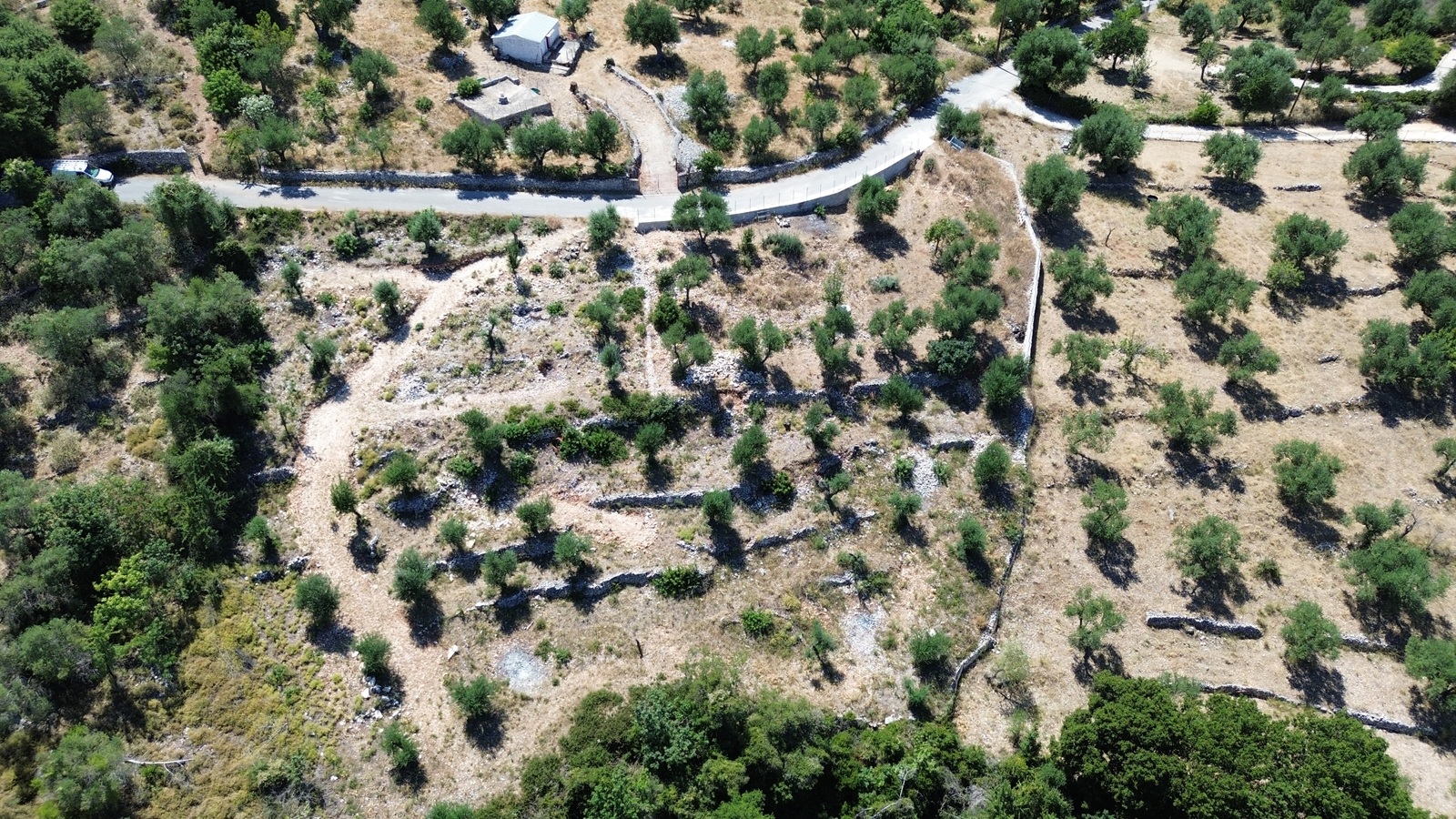 Aerial view of land with building permit for sale in Ithaca Greece, Vathi