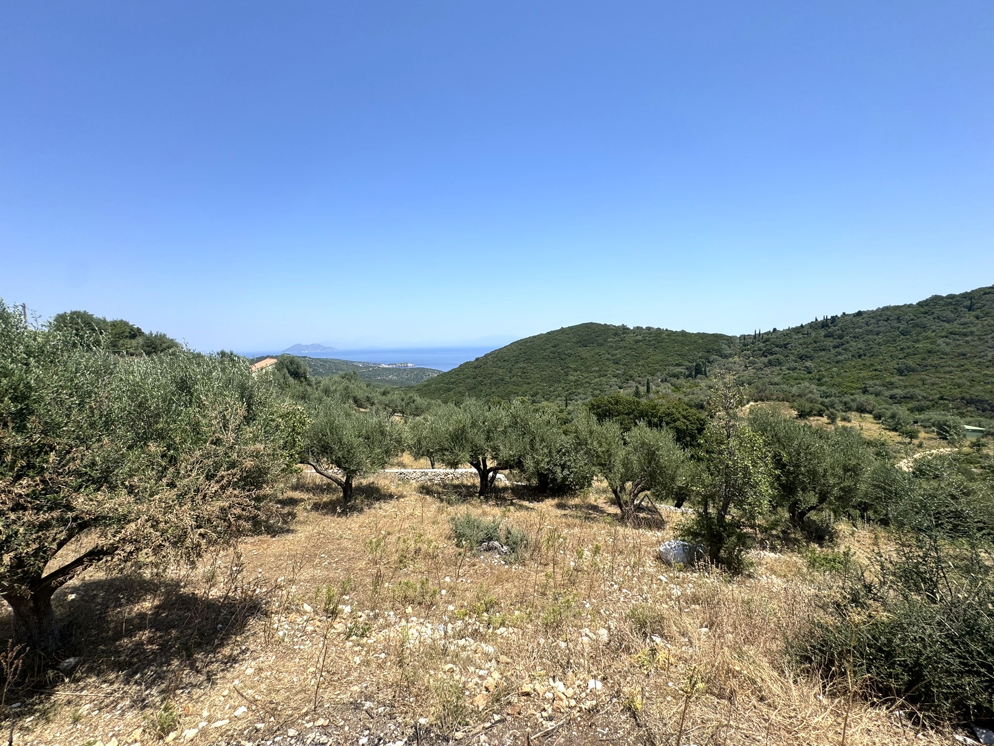 Terrain and sea views of land with building permit for sale in Ithaca Greece, Vathi