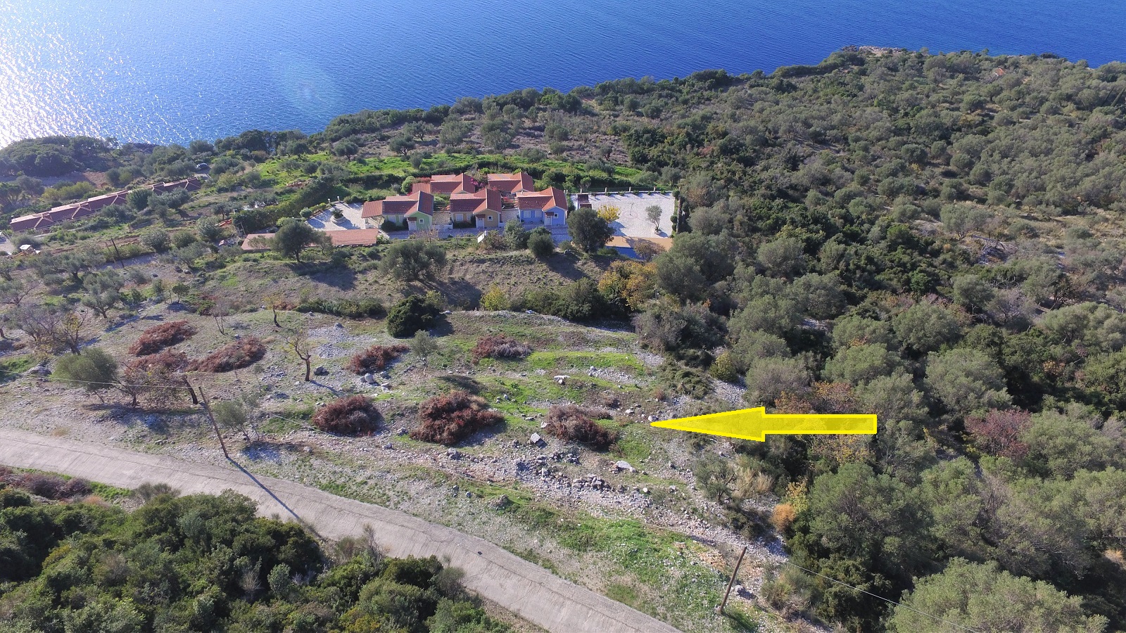 Aerial view and location of land for sale in Ithaca Greece, Stavros