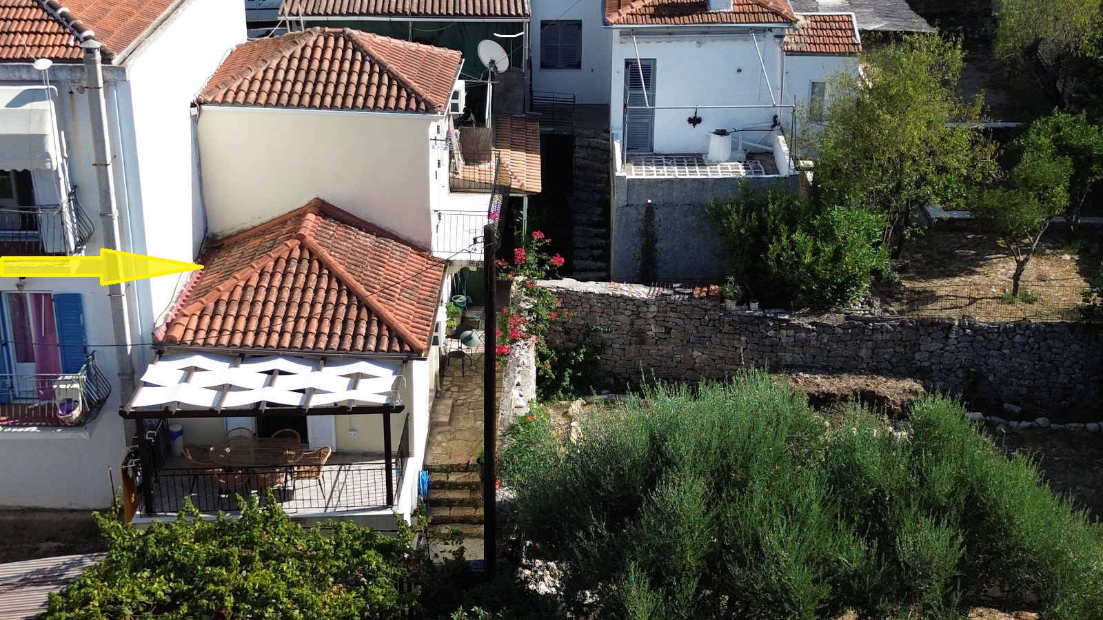 Aerial view of house for sale in Ithaca Greece, Vathi