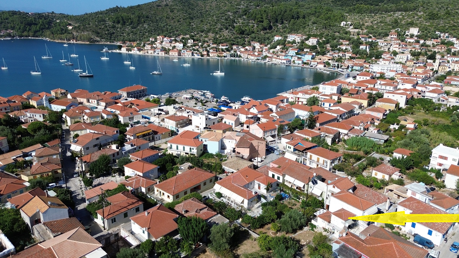 Aerial view and location of house for sale in Ithaca Greece, Vathi