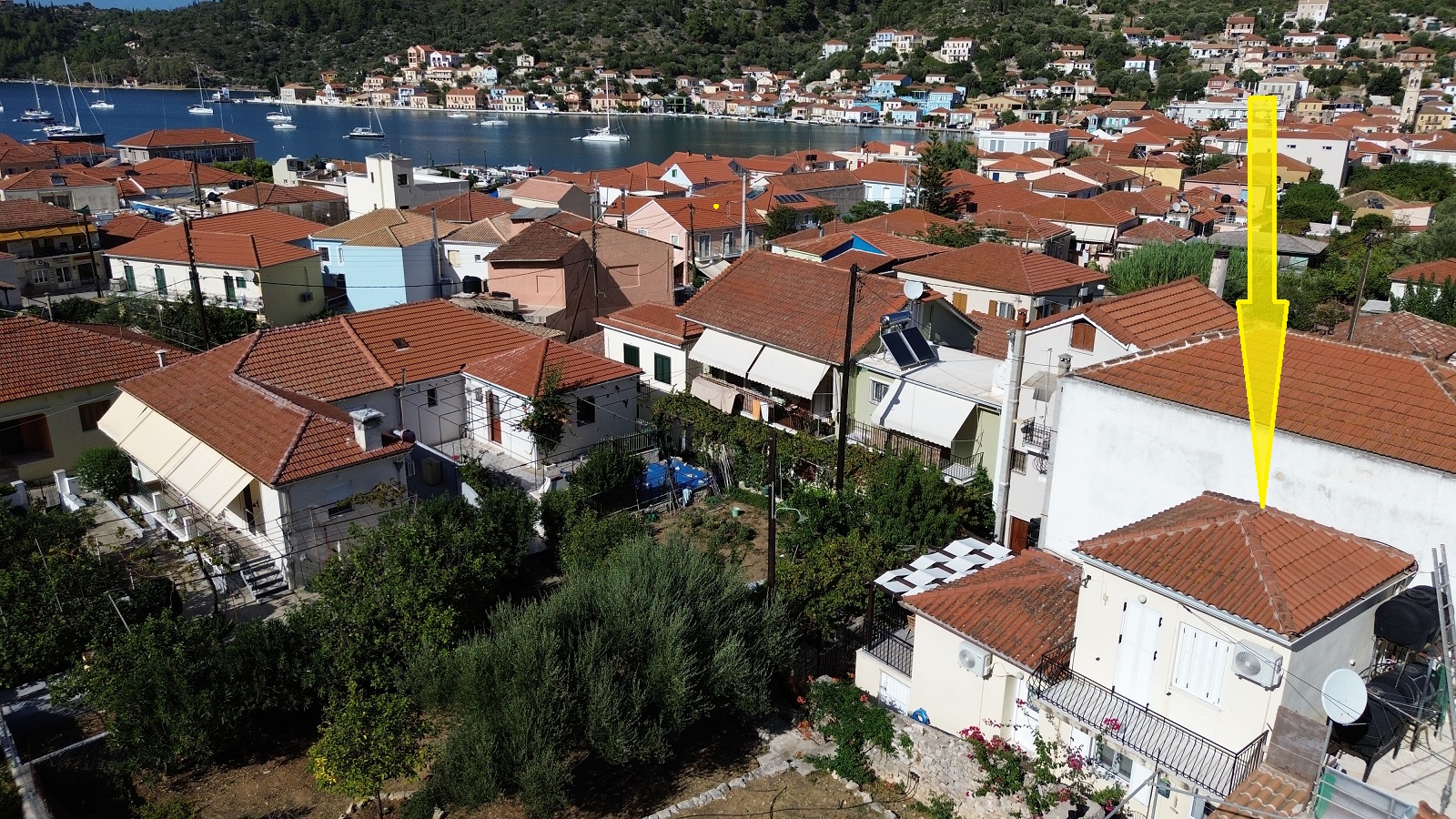 Aerial view and location of house for sale in Ithaca Greece, Vathi