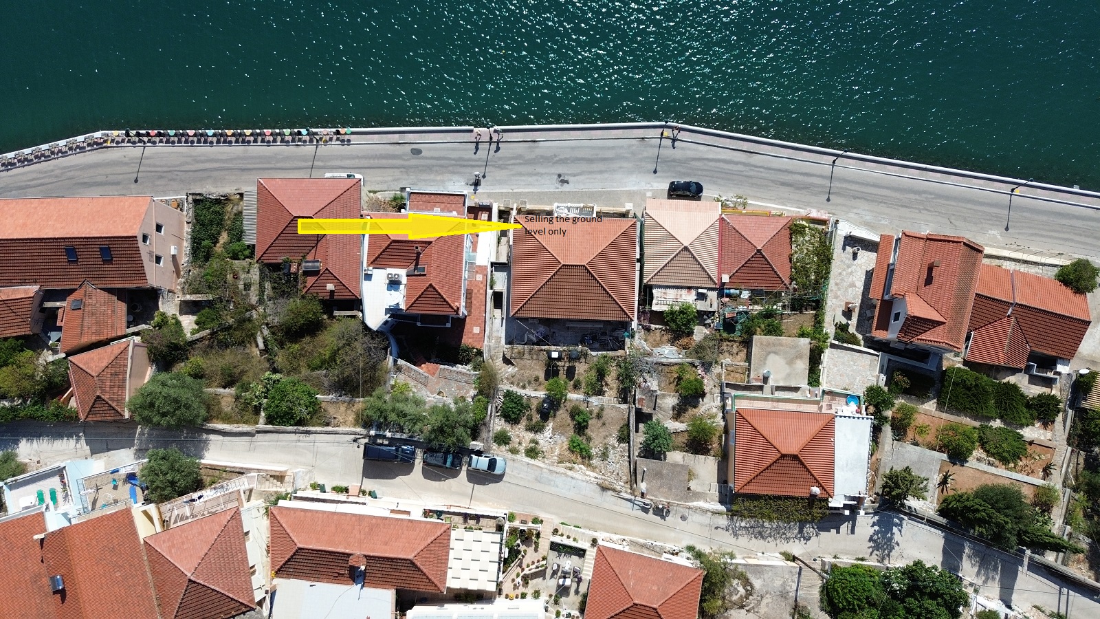 Aerial view of house for sale in Ithaca Greece, Vathi