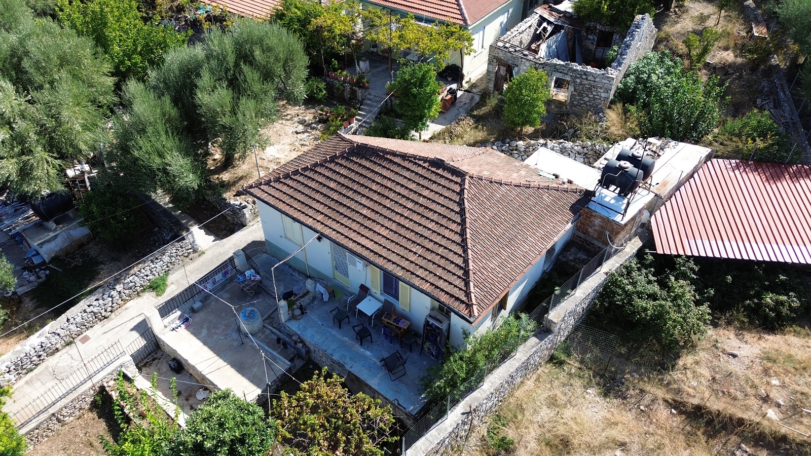 Aerial view of house for sale in Ithaca Greece, Vathi