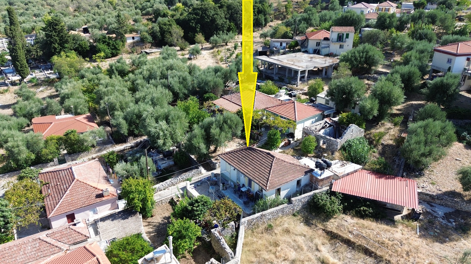 Aerial view of house for sale in Ithaca Greece, Vathi