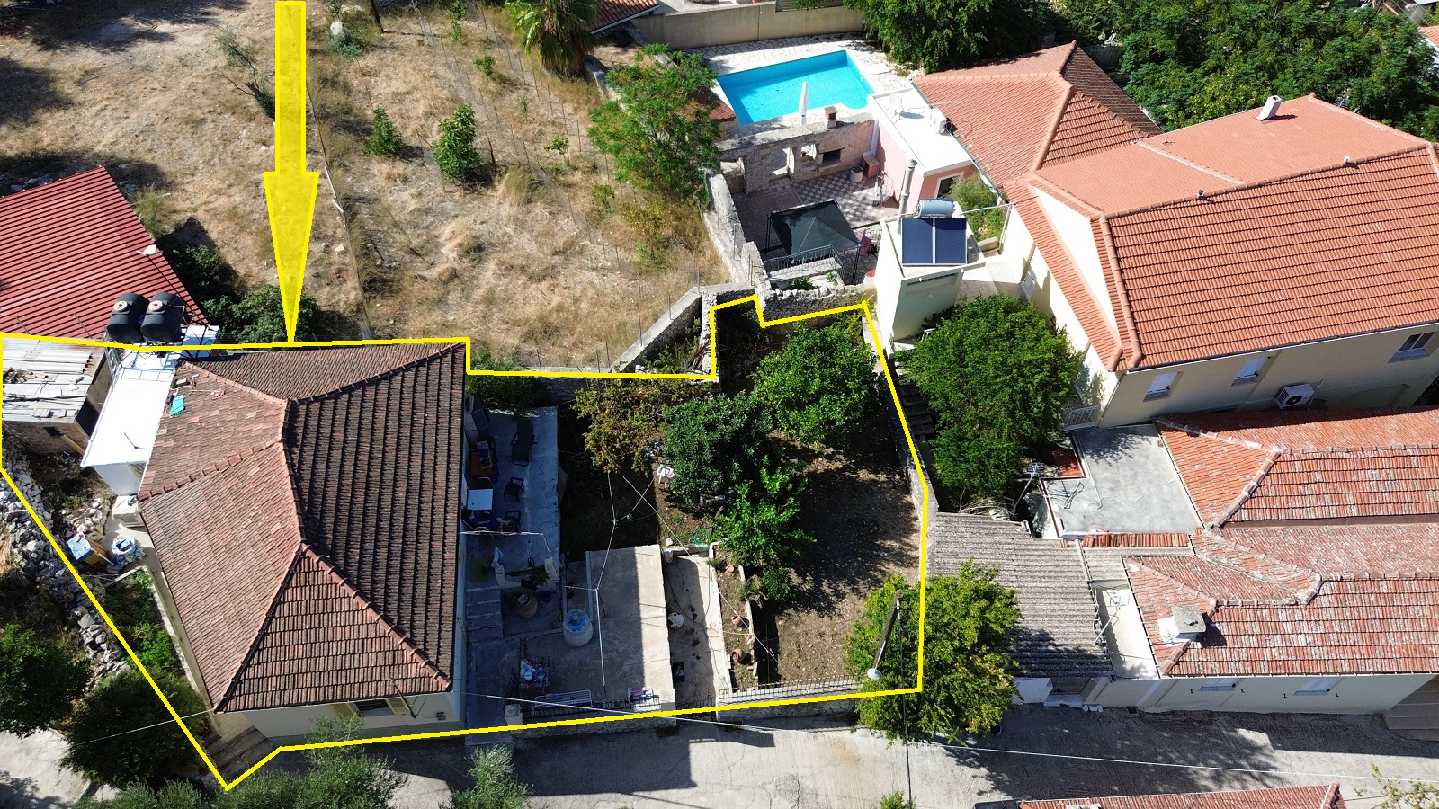 Outlined border of house for sale in Ithaca Greece, Vathi