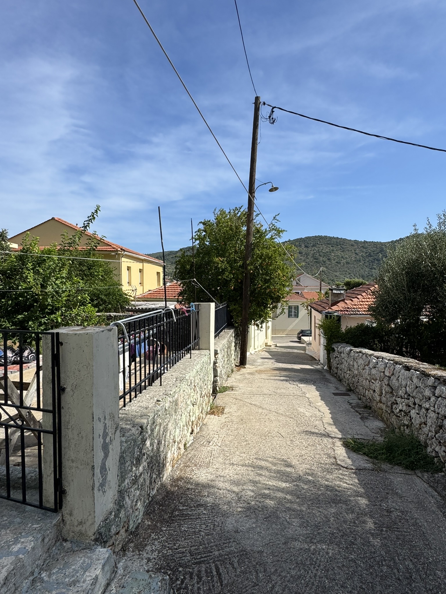 Road view of house for sale in Ithaca Greece, Vathi