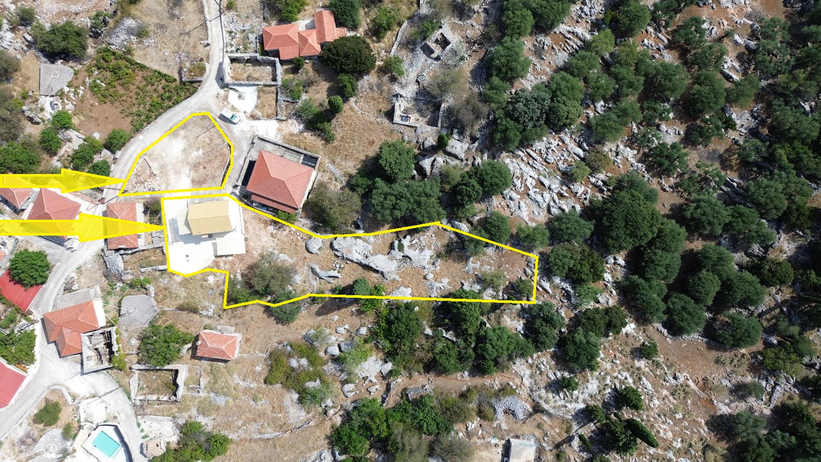 Outlined border of house for sale in Ithaca Greece, Anoghi